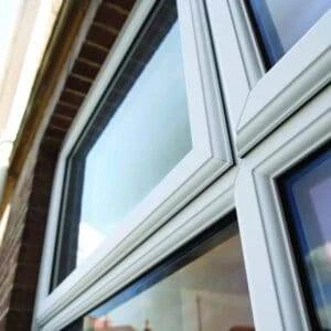 A close up view of a white window.