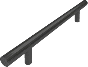 An aluminum handle on a gray background.