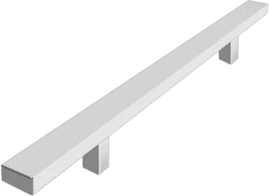 A 3D image of an aluminium cabinet handle.