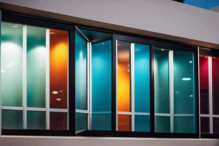 A colorful glass window in a building.