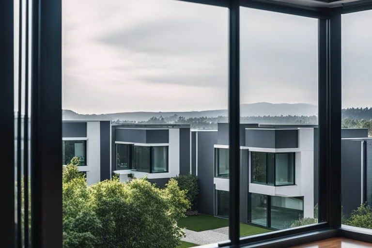 A view of a modern house from a window.