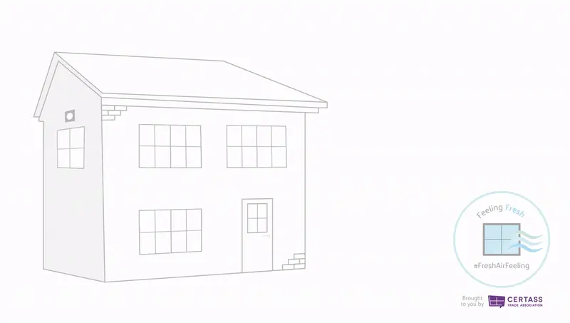 A comprehensive drawing of a house with a window on it, showcasing the integration of home ventilation systems.