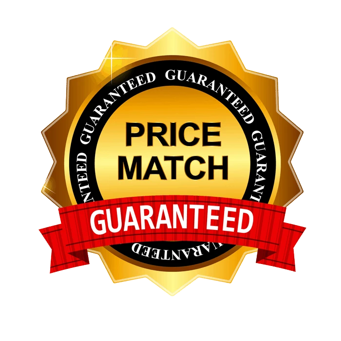A gold price match guarantee badge on a white background for SINGLE product.