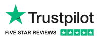 Trustpilot logo with five star reviews.